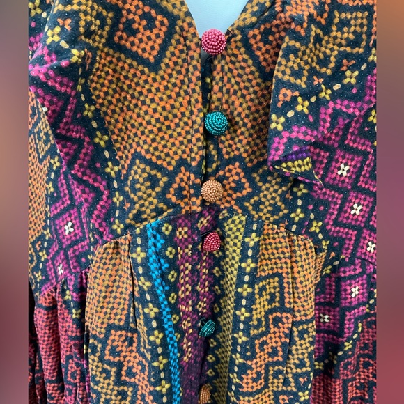 Farm Rio Yawanawá Stripes Maxi Dress NWT Beaded Buttons L/XL Boho - Picture 4 of 5